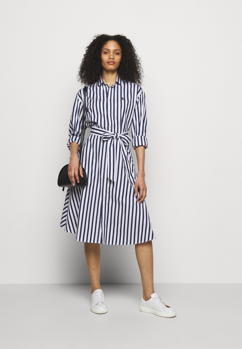 Polo Ralph Lauren STRIPED COTTON SHIRTDRESS - Shirt dress - navy/white/dark  blue 