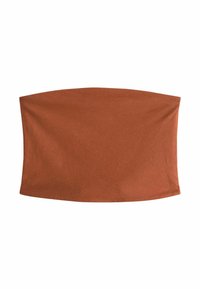 Roodbruine haarband gemaakt van zachte, rekbare stof. Heeft een gladde textuur en een afgerond ontwerp, zonder zichtbare patronen of accenten.