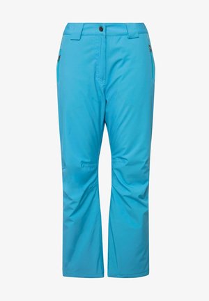 Felblau sneeuwbroeken gemaakt van waterafstotend materiaal, met een rechte snit, twee zijzakken en een knoopsluiting.