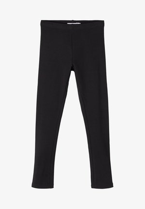 Leggings neri realizzati in tessuto morbido ed elastico. Design aderente con una fascia elastica in vita e senza cuciture visibili o tasche.