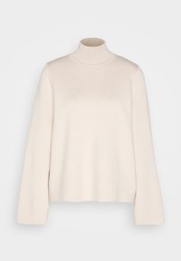 Licht beige coltrui met geribbelde kraag en lange mouwen, gemaakt van een zachte, gladde stof, met een ontspannen pasvorm ontwerp.