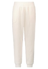 Fleecové tepláky v barvě off-white, s elastickým pasem, dvěma bočními kapsami a měkkým, strukturovaným povrchem.