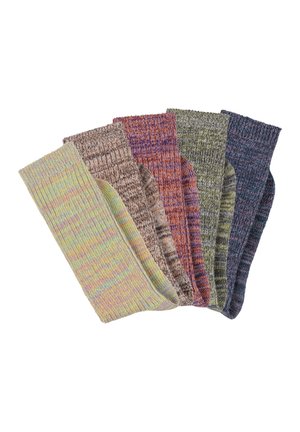 Socken - 1x gelb-bunt, 1x grün-bunt, 1x rot-bunt, 1x blau-bunt, 1x hellbraun-bunt