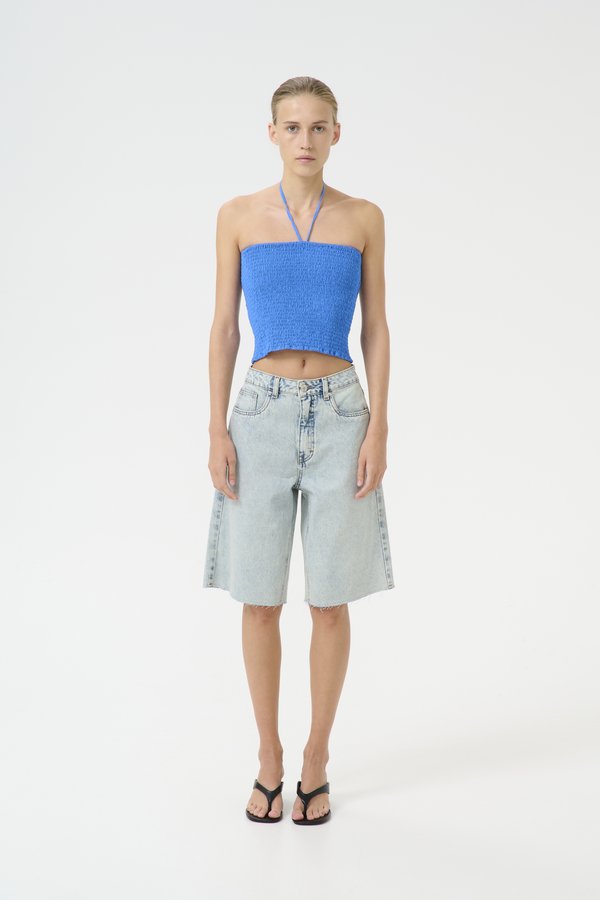 ASHER LONG - Denim shorts - mid acid wash