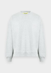 Γκρι φούτερ από απαλό μείγμα βαμβακιού, με στρογγυλή λαιμόκοψη, ριμπ μανσέτες και ελαφρώς κοντό τελείωμα. Ετικέτα με λογότυπο ορατή στο εσωτερικό.