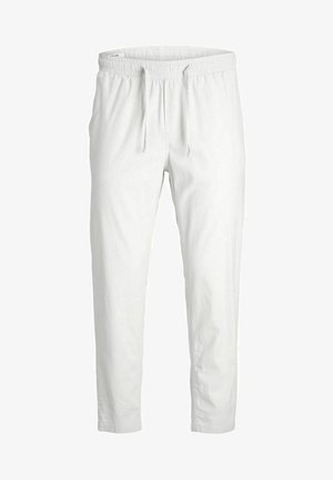 Pantaloni jogger bianchi realizzati in tessuto leggero, con vita elastica e cordoncini, design a gamba tapered e senza tasche visibili.