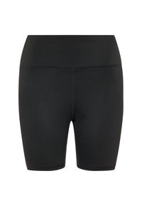 Zwarte, aansluitende shorts van glad, rekbaar materiaal, met een hoge taille en platte naden voor comfort en duurzaamheid.
