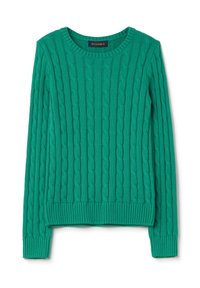 Maglione verde a maglia con collo rotondo, motivo testurizzato e polsini e orlo a coste. Realizzato in tessuto traspirante, ideale per stratificare.