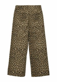 Široke hlače narejene iz mehkega materiala, z bež osnovo in črnim leopardjim vzorcem. Vključujejo dve zadnji žepki in pas.