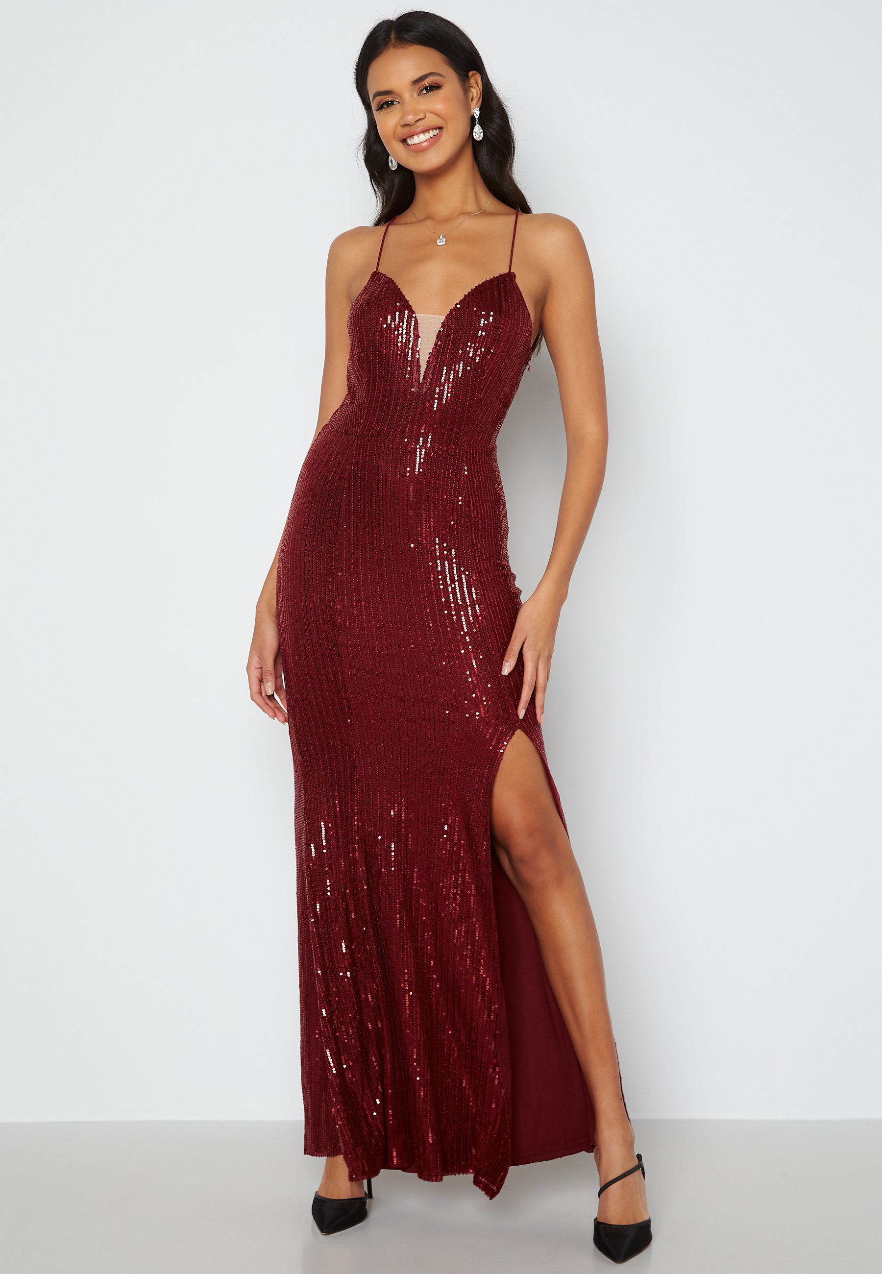 Bubbleroom SEQUIN L/S GOWN Galajurk bordeaux/bordeauxrood