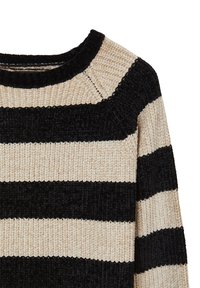 Maglione lavorato a maglia con finitura testurizzata e ampie strisce orizzontali nere e beige. Design a girocollo con dettagli di cuciture rinforzate.