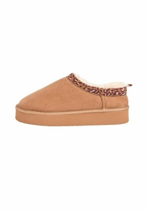 REGULAR FIT - LEOPARD PRINT TRIM PLATFORM - Hjemmesko - tan brown