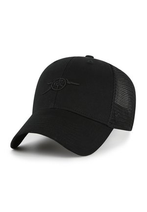 Schwarzmai Baseballcap mit gebogenem Schirm, Rückenpaneelen aus Netzstoff und einem dezenten Emblem einer Kanone auf der Vorderseite.