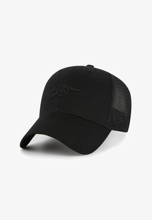 Schwarzmai Baseballcap mit gebogenem Schirm, Rückenpaneelen aus Netzstoff und einem dezenten Emblem einer Kanone auf der Vorderseite.