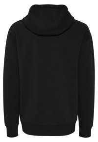 Czarna bluza z kapturem o miękkiej fakturze, z kapturem na sznurek, ściągaczami przy rękawach i dole. Prosty design bez dodatkowych wzorów czy akcentów.