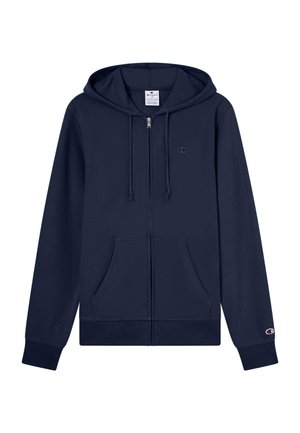 Felpa con cappuccio blu navy con zip, realizzata in morbido misto cotone. Presenta un cappuccio con coulisse regolabile, tasche frontali e logo sul petto e sulla manica.