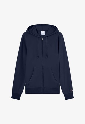 Felpa con cappuccio blu navy con zip, realizzata in morbido misto cotone. Presenta un cappuccio con coulisse regolabile, tasche frontali e logo sul petto e sulla manica.