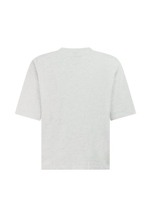 Effen lichtgrijs T-shirt met korte mouwen, gezien vanaf de achterkant, met een gewone ronde halslijn en een rechte zoom.