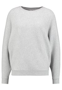 Pull oversize gris clair avec un col rond, des poignets et un ourlet côtelés. Fabriqué dans un tissu doux et texturé. Design décontracté et confortable.