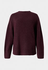Burgundia neulepaita, jossa on pyöreä pääntie, pitkät hihat ja rento malli, pehmeä ja tekstuurinen pinta.