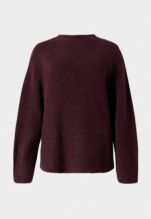 Burgundia neulepaita, jossa on pyöreä pääntie, pitkät hihat ja rento malli, pehmeä ja tekstuurinen pinta.