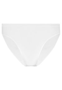 Vit bikiniunderdel gjord av mjukt, elastiskt material. Har en klassisk skärning med medelhög midja och minimala sömmar. Inga synliga mönster.