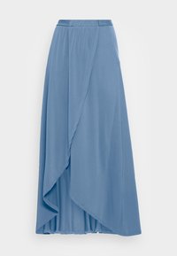 Lichtblauwe maxi rok van zachte stof, met een asymmetrisch ontwerp, een wikkelsilhouet en een geraffineerde taille.