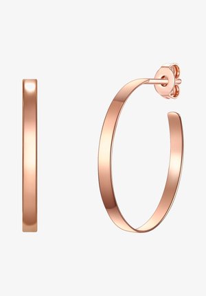 Rosaguld, hoop øreringe med en glat, poleret finish. Har en simpel form og en stud-lukning.
