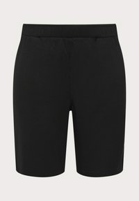 Shorts neri in cotone con una vita elastica e un taglio dritto. Tessuto liscio; nessun motivo o decorazione visibile.