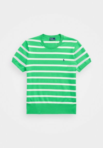 Polo Ralph Lauren STRIPED SHORT SLEEVE SWEATER - Μπλουζάκι με στάμπα - tiller green/white