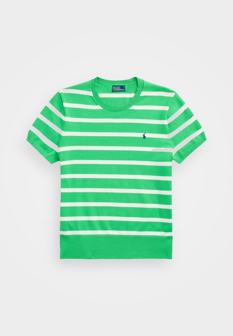 Polo Ralph Lauren STRIPED SHORT SLEEVE SWEATER - Μπλουζάκι με στάμπα - tiller green/white