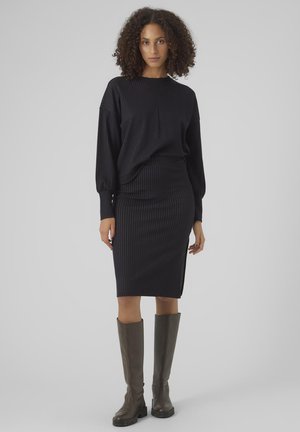 Vero Moda VMMONI CALF SKIRT - Pouzdrová sukně - black