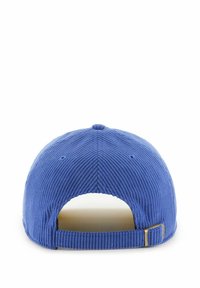 Blaue Baumwollkappe aus Cord mit strukturiertem Finish, ausgestattet mit einer Öffnung hinten und einem verstellbaren Riemen mit metallic Akzent.