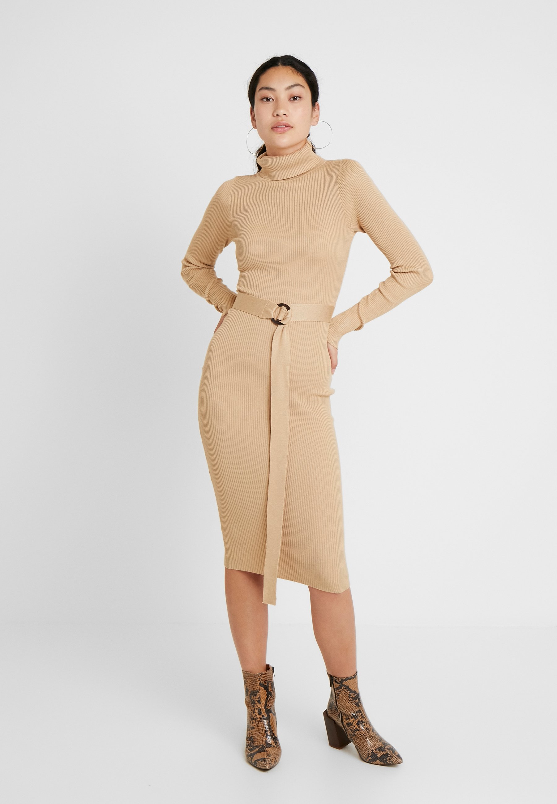 Missguided Tall BELTED ROLL NECK MIDI DRESS - Shift dress - sand - Zalando .co.uk