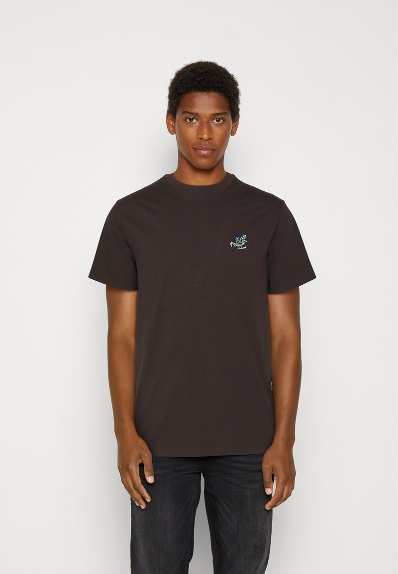 Regular fit melangé flannel stand collar shirt - Chocolate Torte