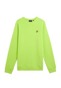 Felpa verde neon realizzata in morbido tessuto, con colletto a girocollo, maniche lunghe e un piccolo logo di un uccellino nero e giallo sul petto.