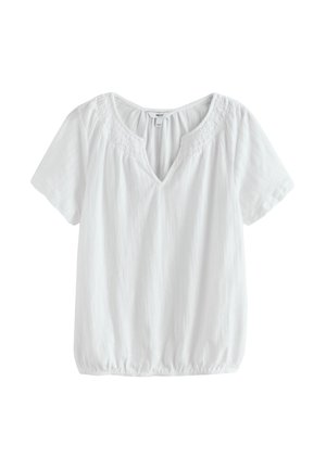 REGULAR FIT - SHORT SLEEVE NOTCH NECK SHIRRED  - T-shirt print - white