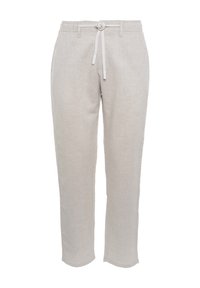 Pantaloni in lino grigio chiaro con vita regolabile. Design a gamba dritta con una leggera texture, senza pattern e con una vestibilità comoda.
