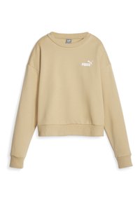 Felpa corta beige realizzata in morbido tessuto. Presenta un colletto e polsini a costine. Azzera il logo Puma bianco nella parte sinistra del petto.