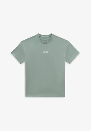 Lysegrøn kortærmet t-shirt lavet af blødt stof med en lille hvid "VANS"-logo på brystet. Klassisk rund halsudskæring.