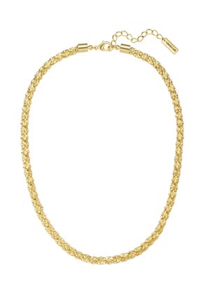 Gouden ketting met een gedraaide ontwerpen, textuur links en een karabijnhaak met een verstelbare ketting voor lengte-aanpassing.
