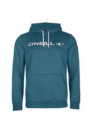 Turkusowa bluza z kapturem z długim rękawem, kieszenią z przodu, białymi troczkami i białym logo "O'NEILL" na piersi.