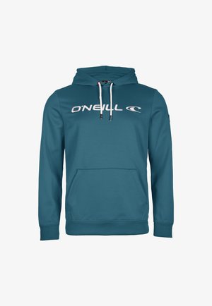 Tealkleurige hoodie met lange mouwen, voorzak, witte trekkoorden en wit "O'NEILL"-logo op de borst.