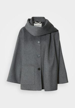 Grauer Mantel aus Wollmischung mit großem, umgeschlagenem Kragen, vorderer Knopfleiste und einer seitlichen Tasche. Bietet eine lockere, übergroße Passform.