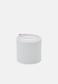 Rouleau de ruban ciré blanc avec une surface texturée ; le dessus présente un motif rose clair et un logo rouge "MAGIC".