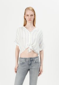 ONLY - ONLPAULA LIFE TIE SHIRT - Button-down blouse - cloud dancer/wide blue Thumbnail Image 1