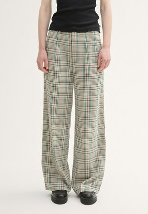 TOM TAILOR DENIM WIDE MIT KAROMUSTER - Auduma bikses - beige green check