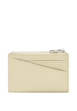 Porte-cartes LIEBESKIND en cuir beige doux, avec fermeture zippée, plusieurs emplacements pour cartes et un design épuré et minimal.