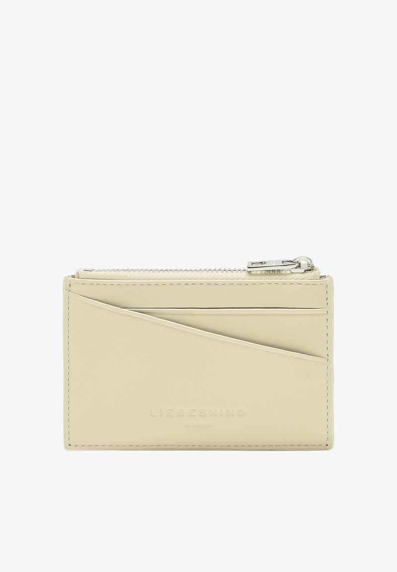 Portfel na karty LIEBESKIND w miękkiej beżowej skórze, z zamkiem błyskawicznym, wieloma przegródkami na karty oraz eleganckim, minimalistycznym designem.