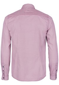 Langarmshirt in effen roze met een geometrisch patroon. Heeft een klassieke kraag en knopenmanchetten. Gemaakt van soepele, lichte stof.